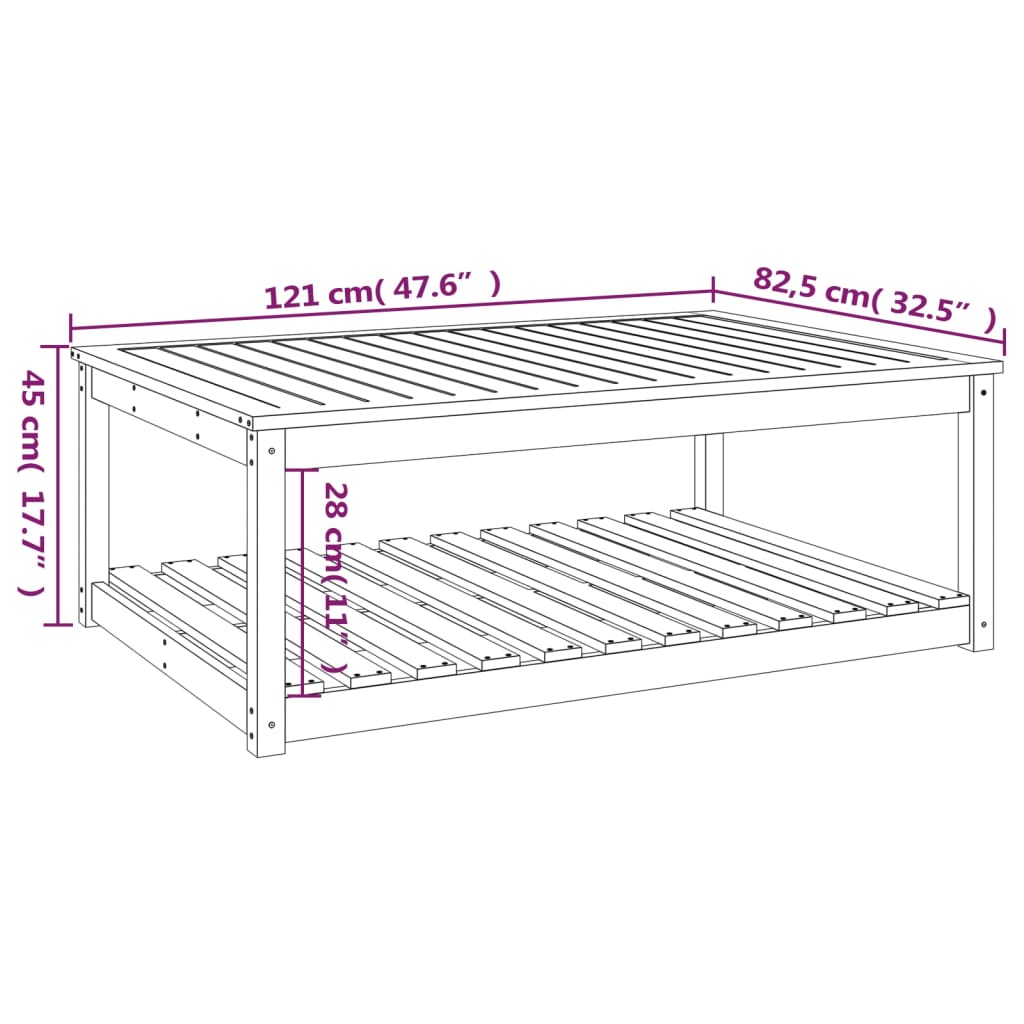 vidaXL Stolik ogrodowy, 121x82,5x45 cm, lite drewno daglezjowe