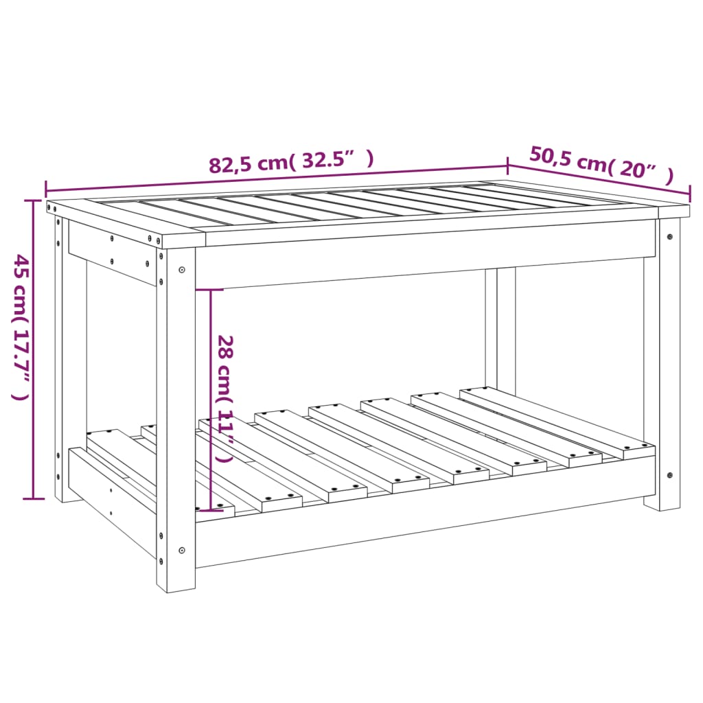 vidaXL Stolik ogrodowy, czarny, 82,5x50,5x45 cm, lite drewno sosnowe