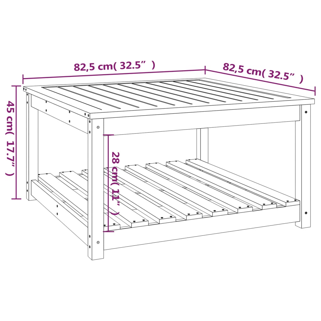 vidaXL Stolik ogrodowy, 82,5x82,5x45 cm, lite drewno sosnowe