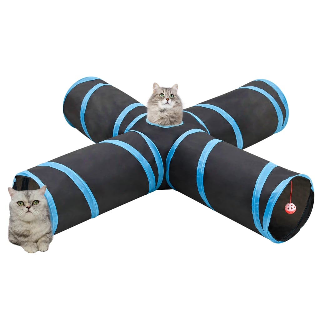 vidaXL Tunel dla kota, czteroramienny, czarno-niebieski, 132 cm