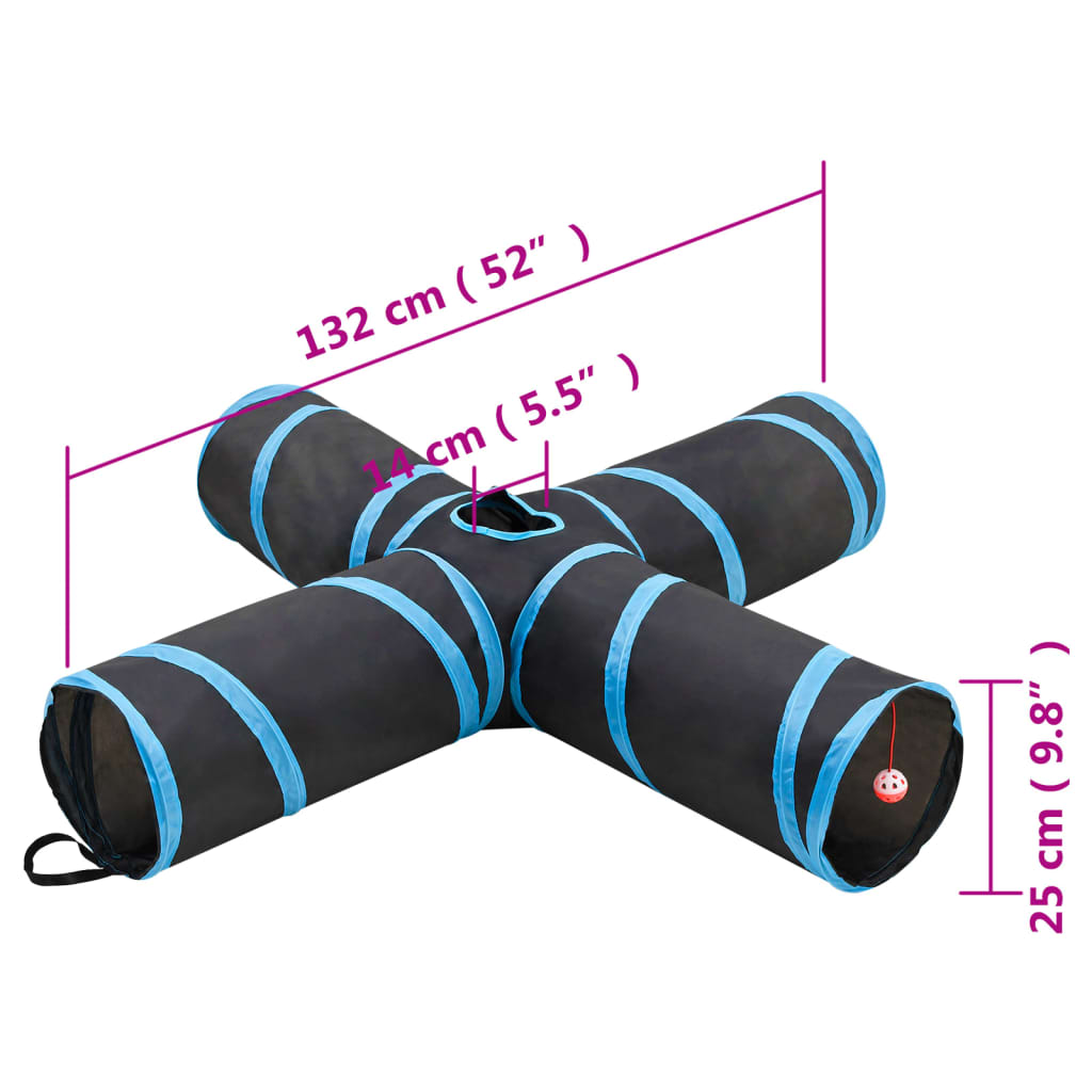vidaXL Tunel dla kota, czteroramienny, czarno-niebieski, 132 cm