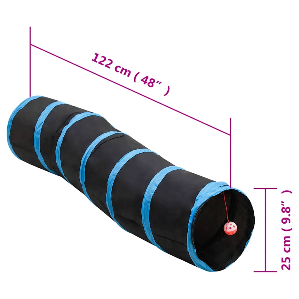 vidaXL Tunel dla kota, kształt litery S, czarno-niebieski, 122 cm