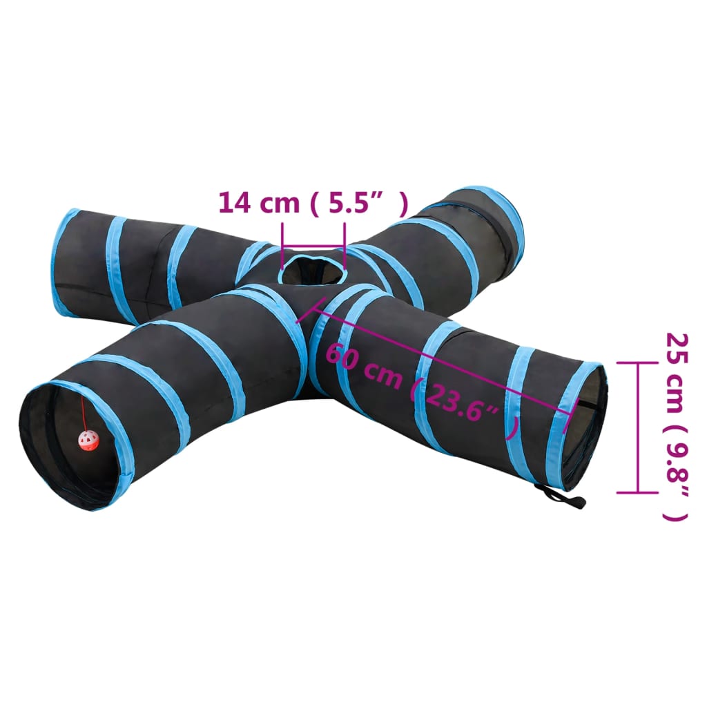vidaXL Tunel dla kota, czteroramienny, czarno-niebieski, 25 cm