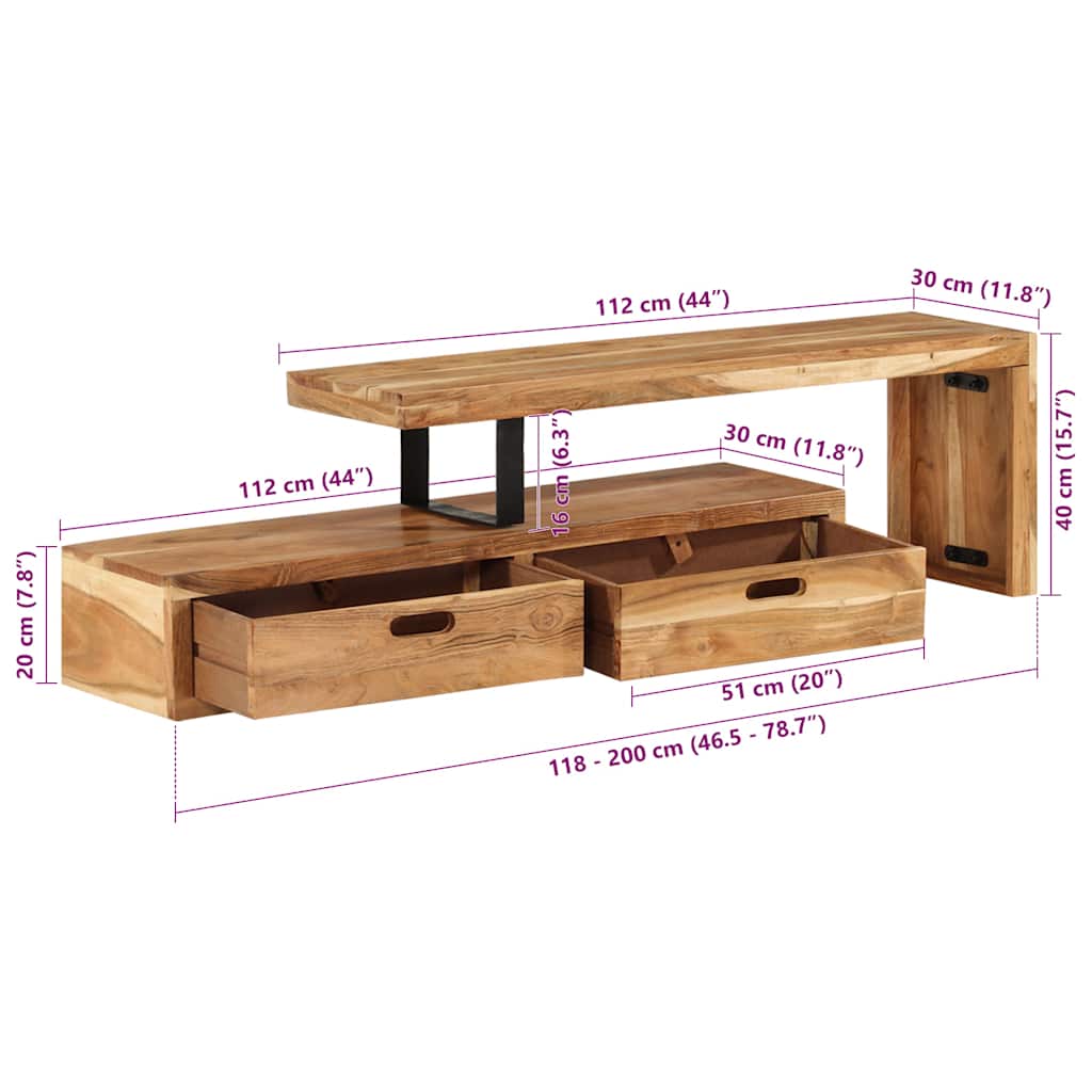 vidaXL Stojak pod TV (118-200) x 30 x 40 cm, lite drewno akacjowe