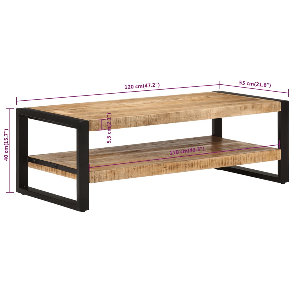 vidaXL Stolik kawowy, 120x55x40 cm, lite drewno mango