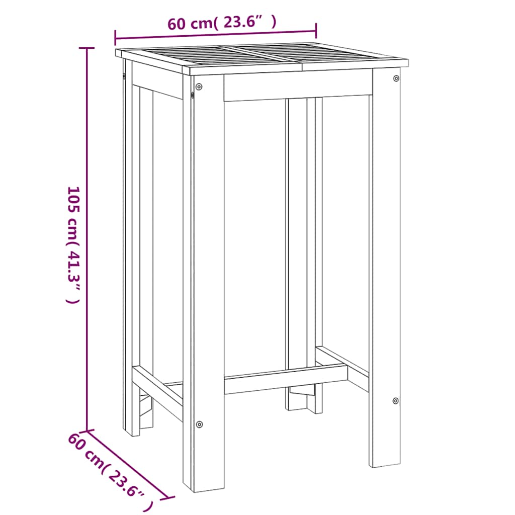 vidaXL Ogrodowy stolik barowy, 60x60x105 cm, lite drewno akacjowe