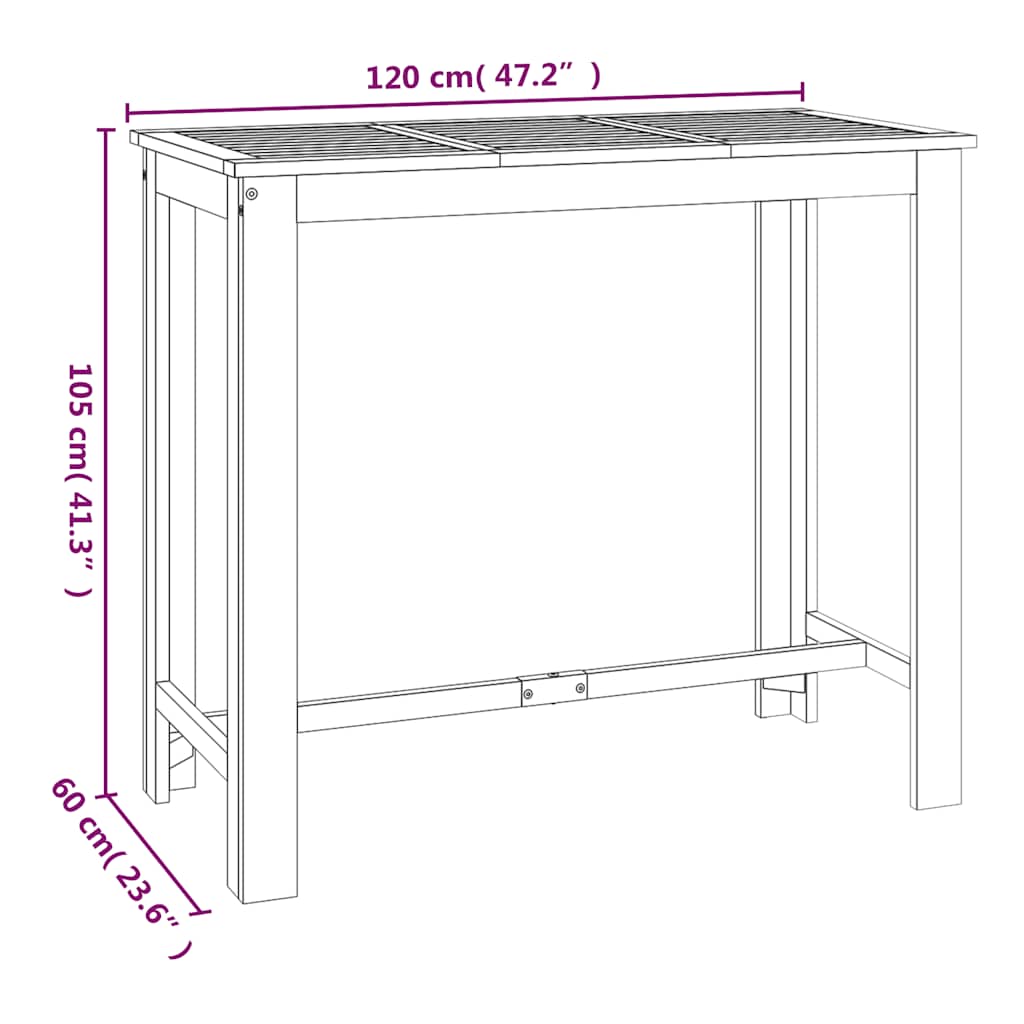 vidaXL Ogrodowy stolik barowy, 120x60x105 cm, lite drewno akacjowe
