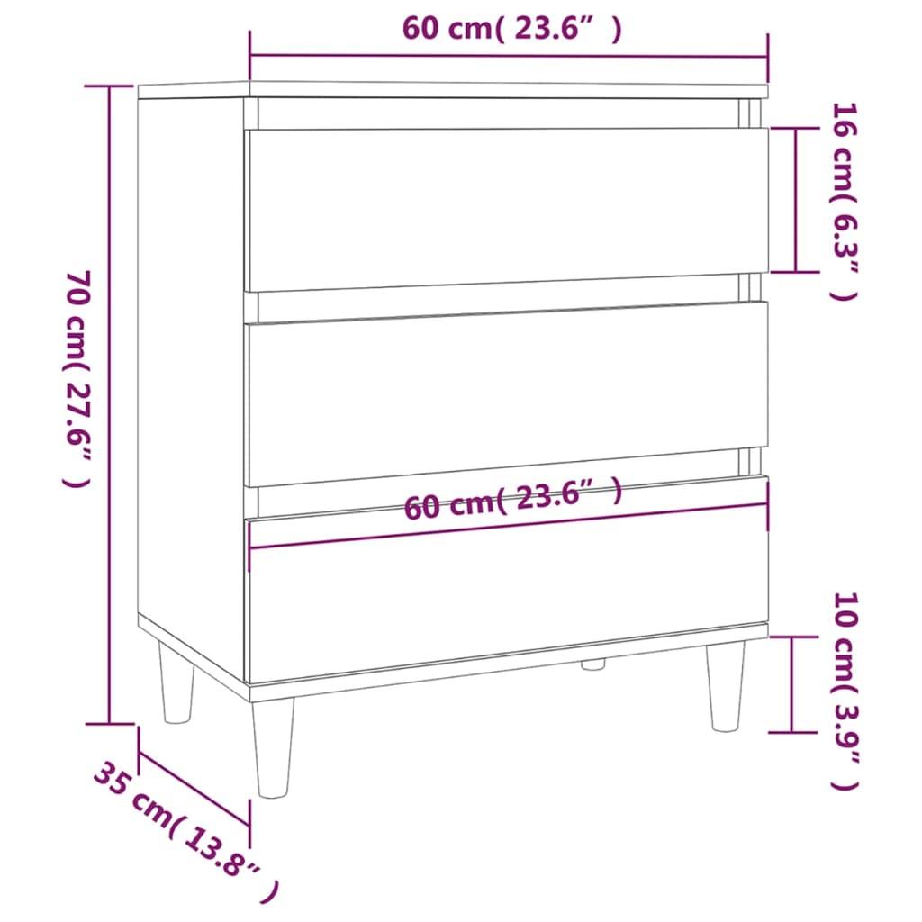 vidaXL Komoda, biała, 60x35x70 cm, materiał drewnopochodny