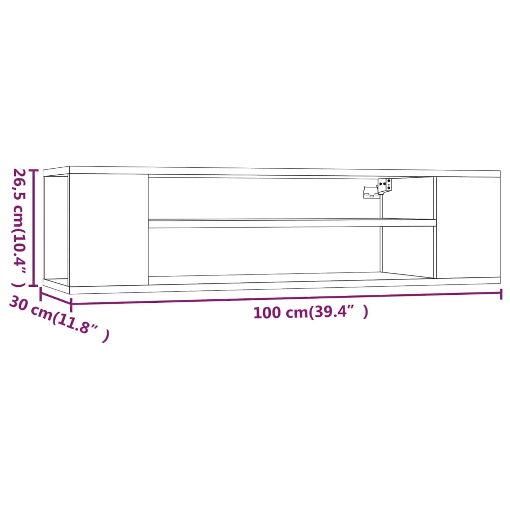 vidaXL Wisząca szafka pod TV, przydymiony dąb, 100x30x26,5 cm
