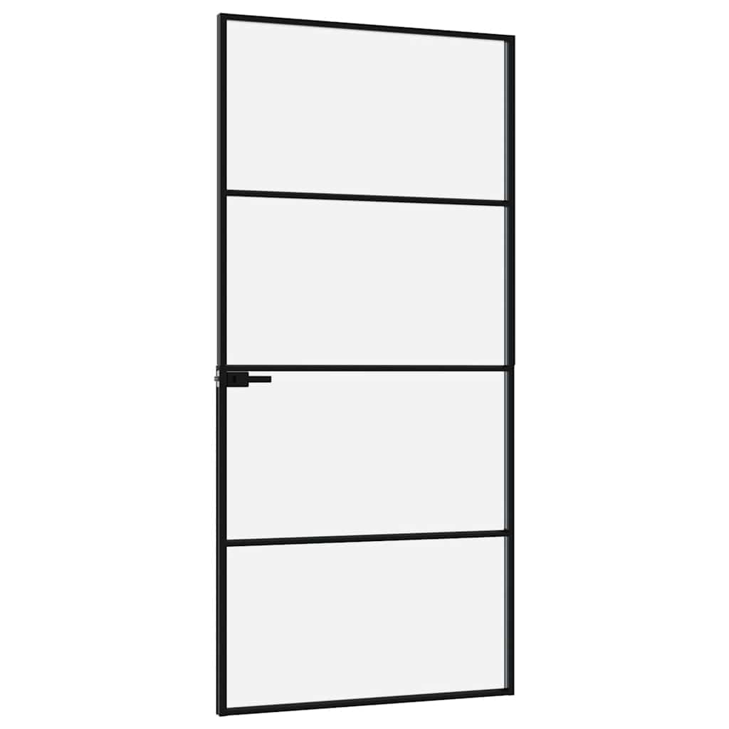 vidaXL Drzwi wewnętrzne, czarne, 93x201,5 cm, szkło i aluminium