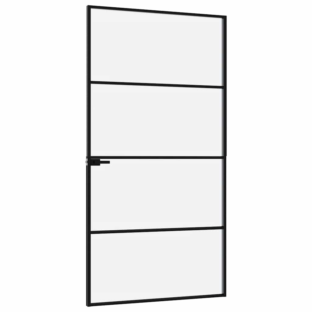 vidaXL Drzwi wewnętrzne, czarne, 102x201,5 cm, szkło i aluminium