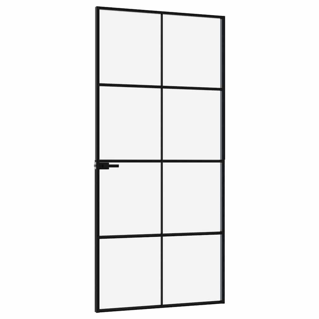 vidaXL Drzwi wewnętrzne, czarne, 93x201,5 cm, szkło i aluminium