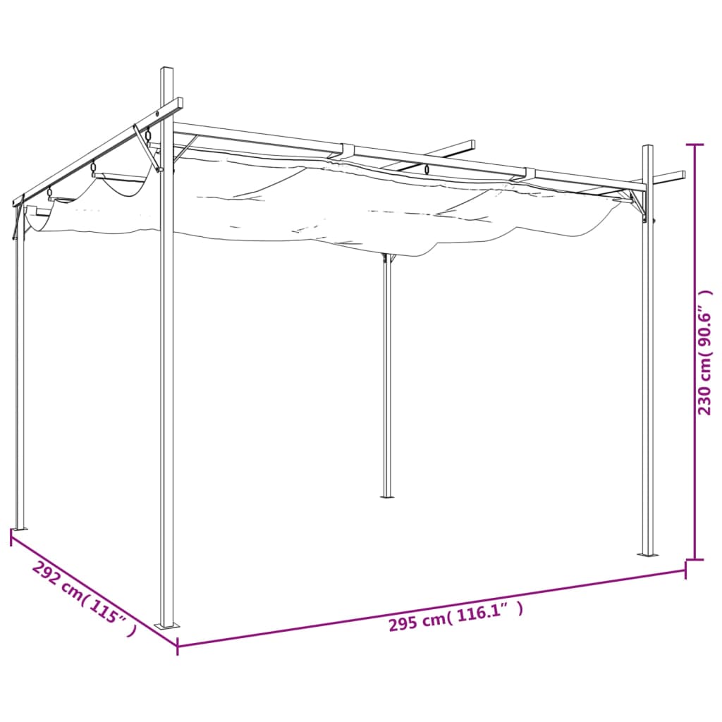 vidaXL Pergola ze zwijanym dachem, taupe, 295x292x230 cm