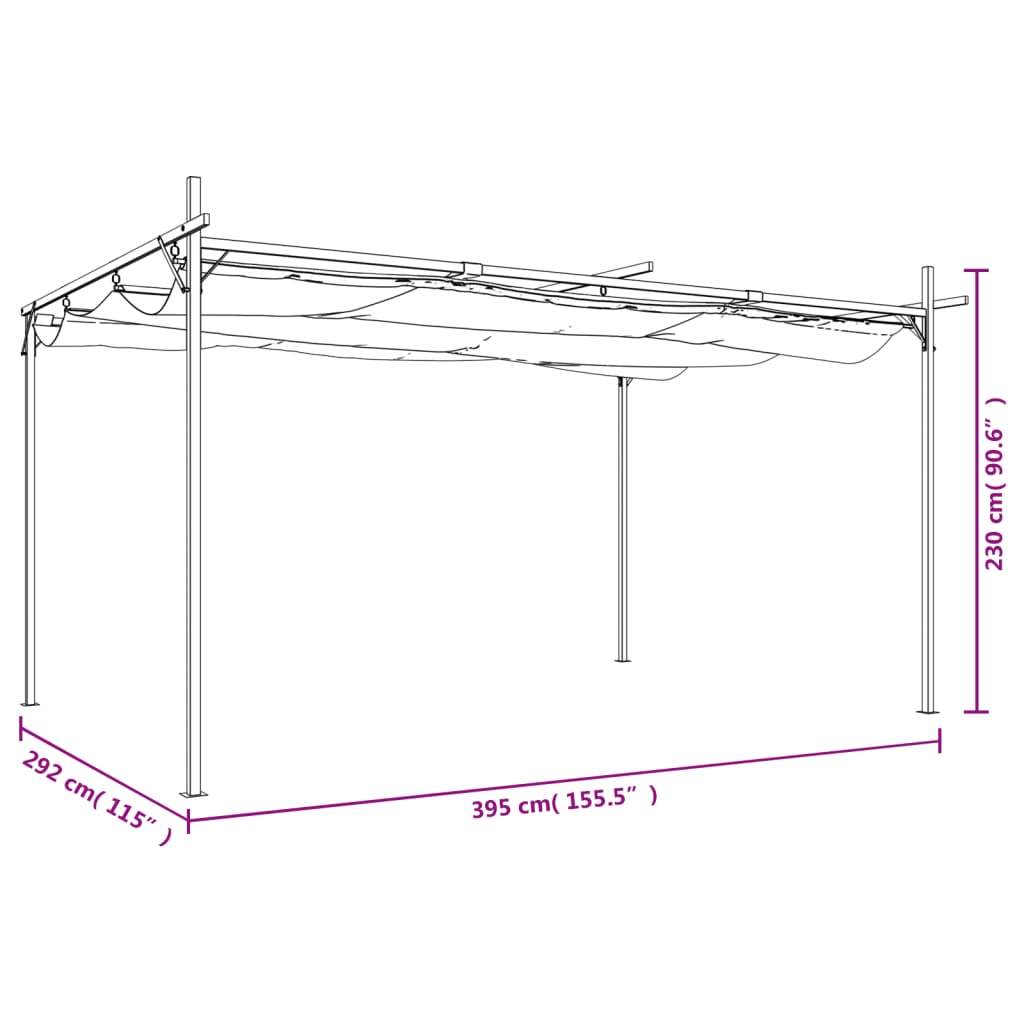 vidaXL Pergola ze zwijanym dachem, kremowa, 395x292x230 cm