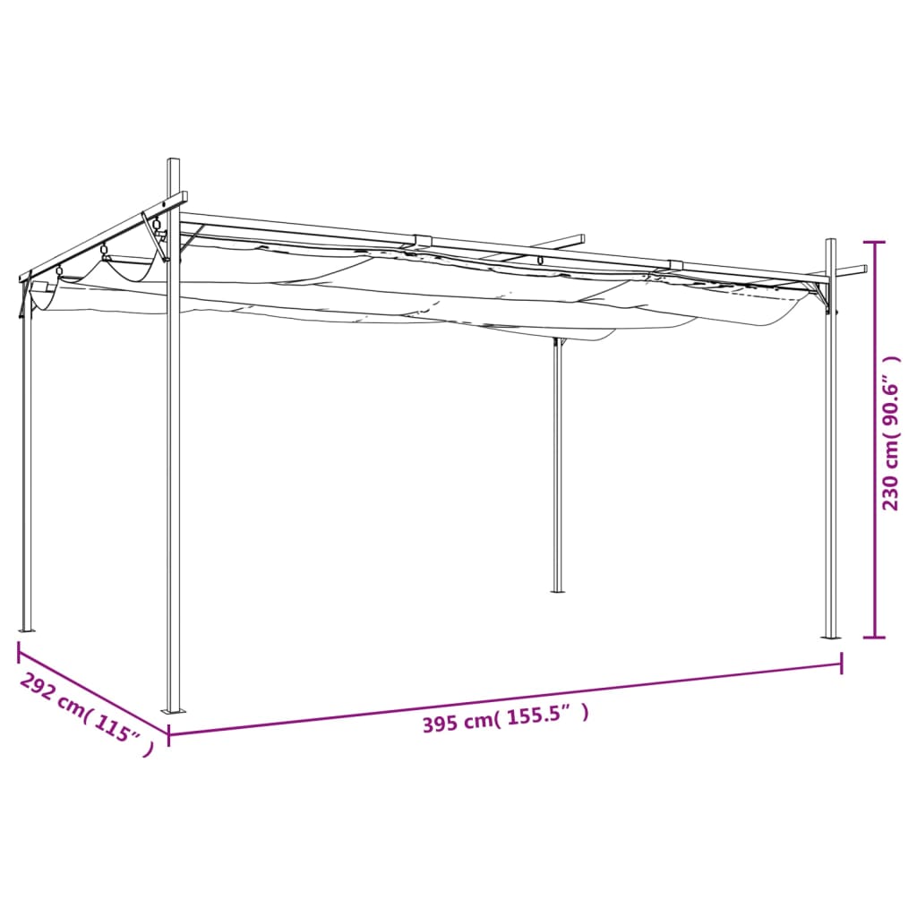 vidaXL Pergola ze zwijanym dachem, taupe, 395x292x230 cm