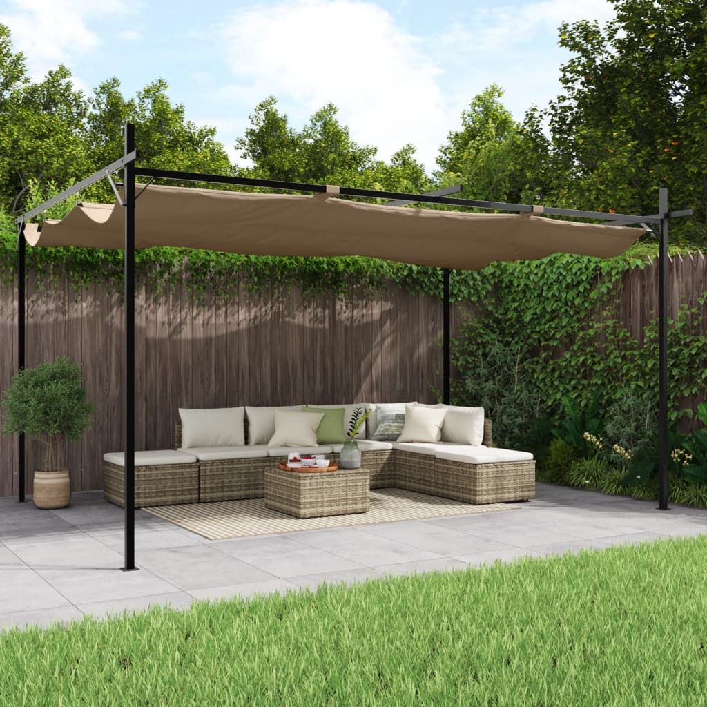 vidaXL Pergola ze zwijanym dachem, taupe, 395x292x230 cm