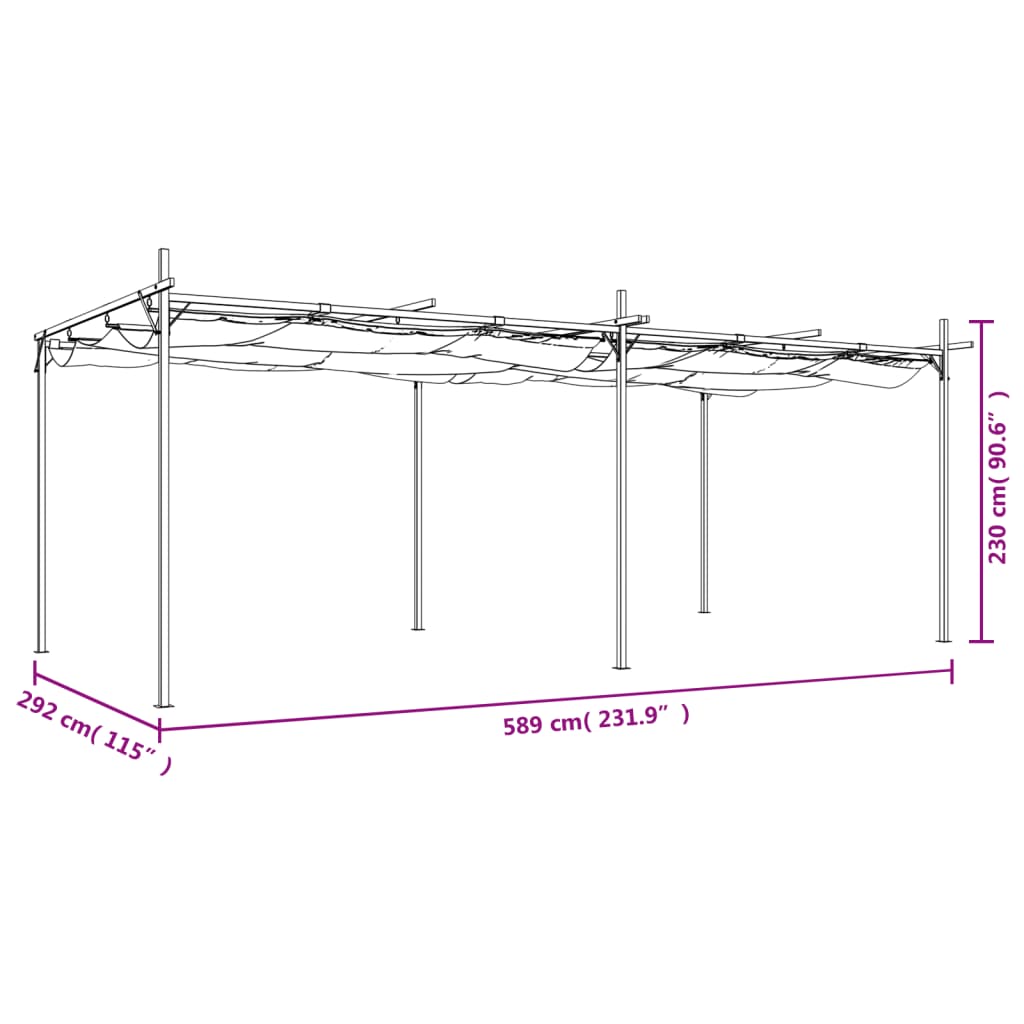 vidaXL Pergola ze zwijanym dachem, kremowa, 589x292x230 cm