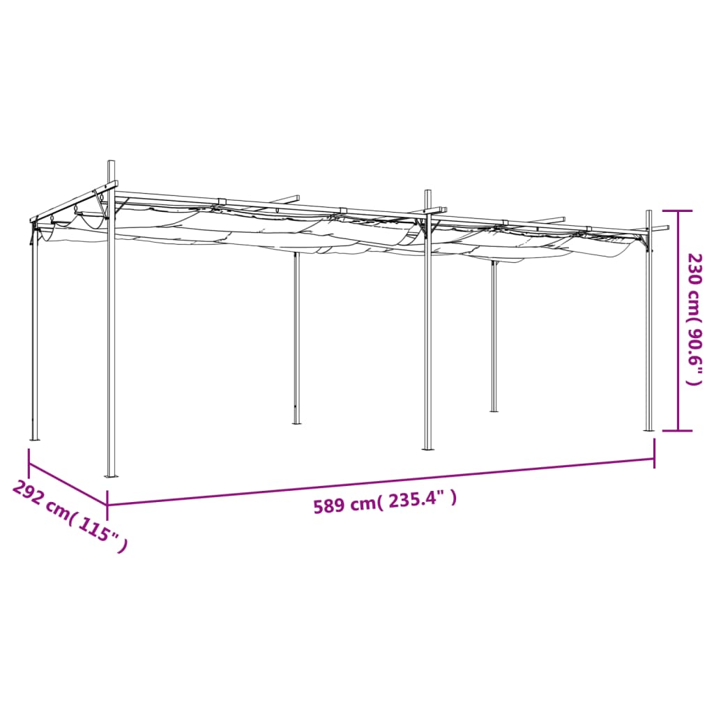 vidaXL Pergola ze zwijanym dachem, taupe, 589x292x230 cm