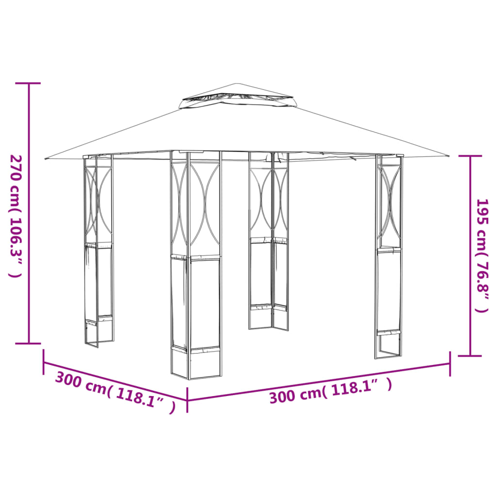 vidaXL Altana z dachem, antracytowa, 300x300x270 cm, stal