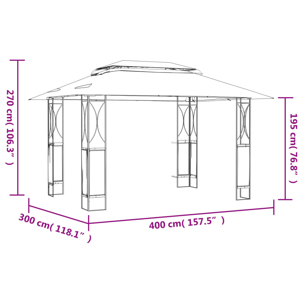 vidaXL Altana z dachem, antracytowa, 400x300x270 cm, stal