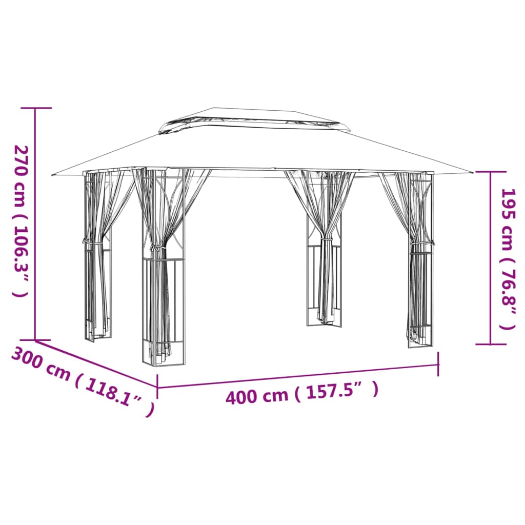 vidaXL Altana z dachem, antracytowa, 400x300x270 cm, stal