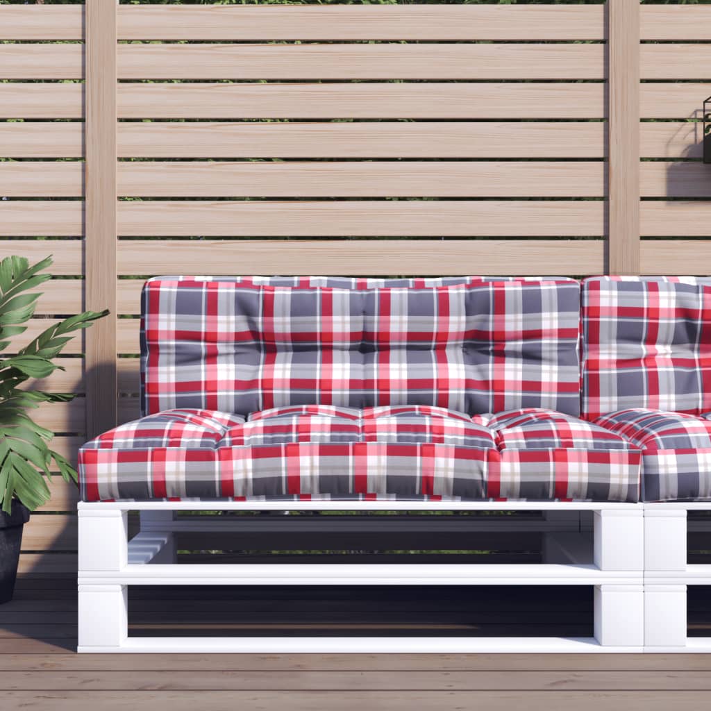 vidaXL Poduszka na paletę, czerwona krata, 120x40x12 cm, tkanina