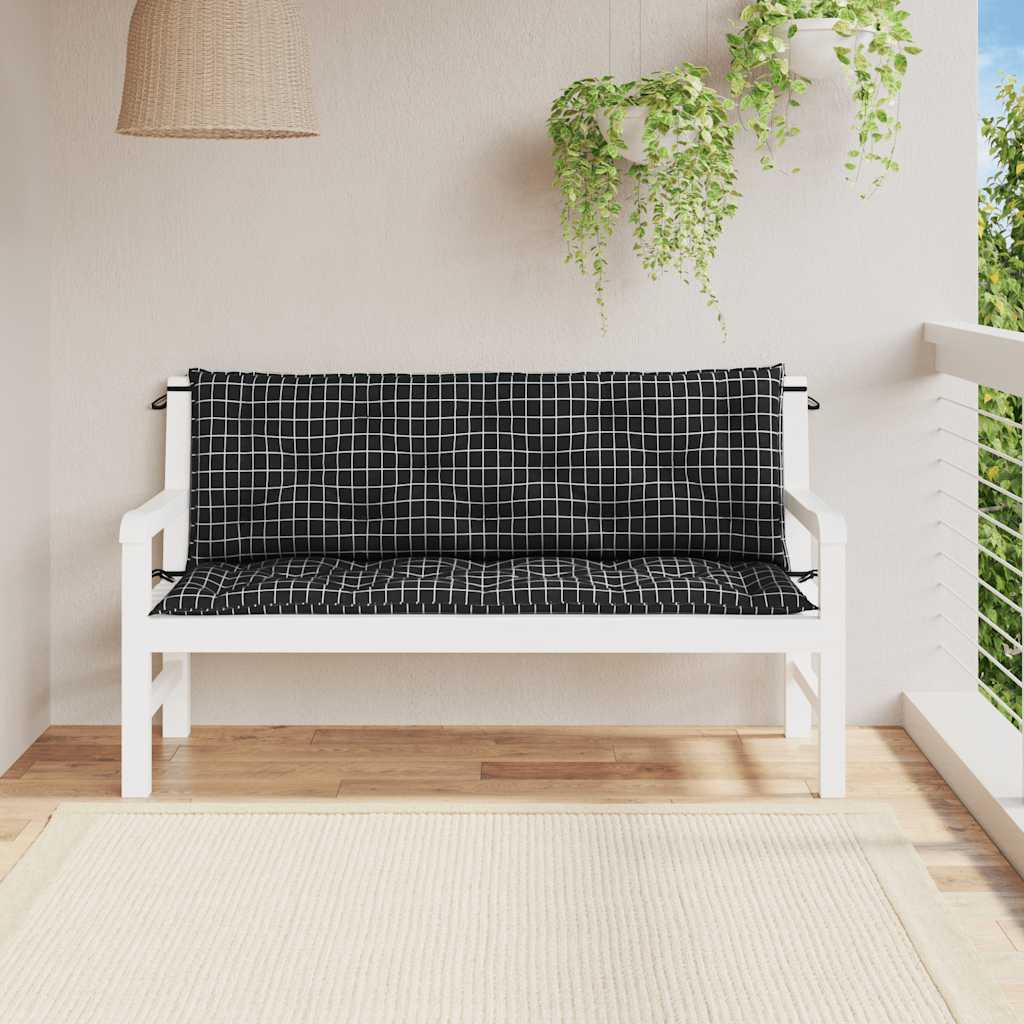 vidaXL Poduszki na ławki ogrodowe, 2 szt., czarne w kratę, 150x50x7 cm