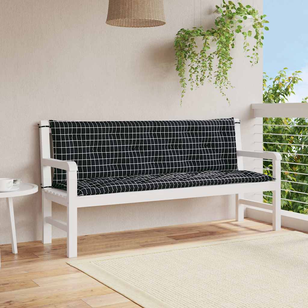 vidaXL Poduszki na ławki ogrodowe, 2 szt., czarne w kratę, 150x50x7 cm