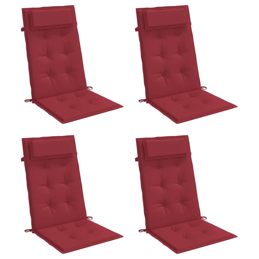 vidaXL Poduszki na krzesła z wysokim oparciem, 4 szt., winna czerwień