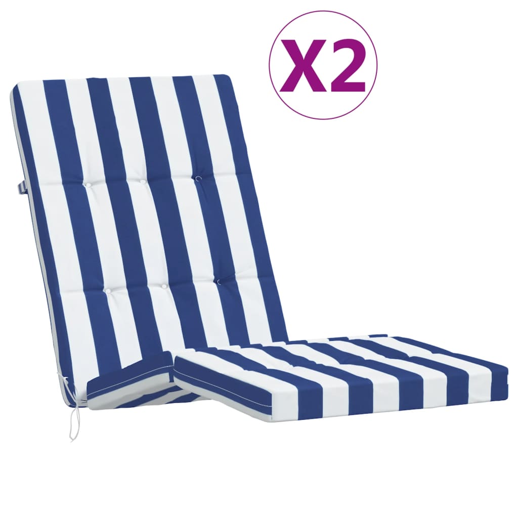 vidaXL Poduszki na leżaki, 2 szt, niebiesko-białe pasy, tkanina Oxford