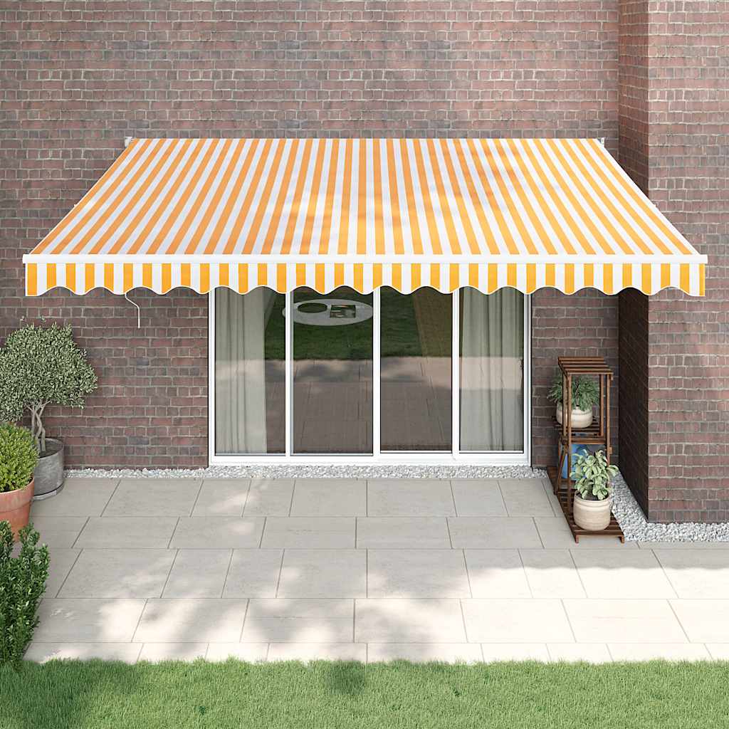 vidaXL Zwijana markiza, automatyczna, żółto-biała, 4x3 m
