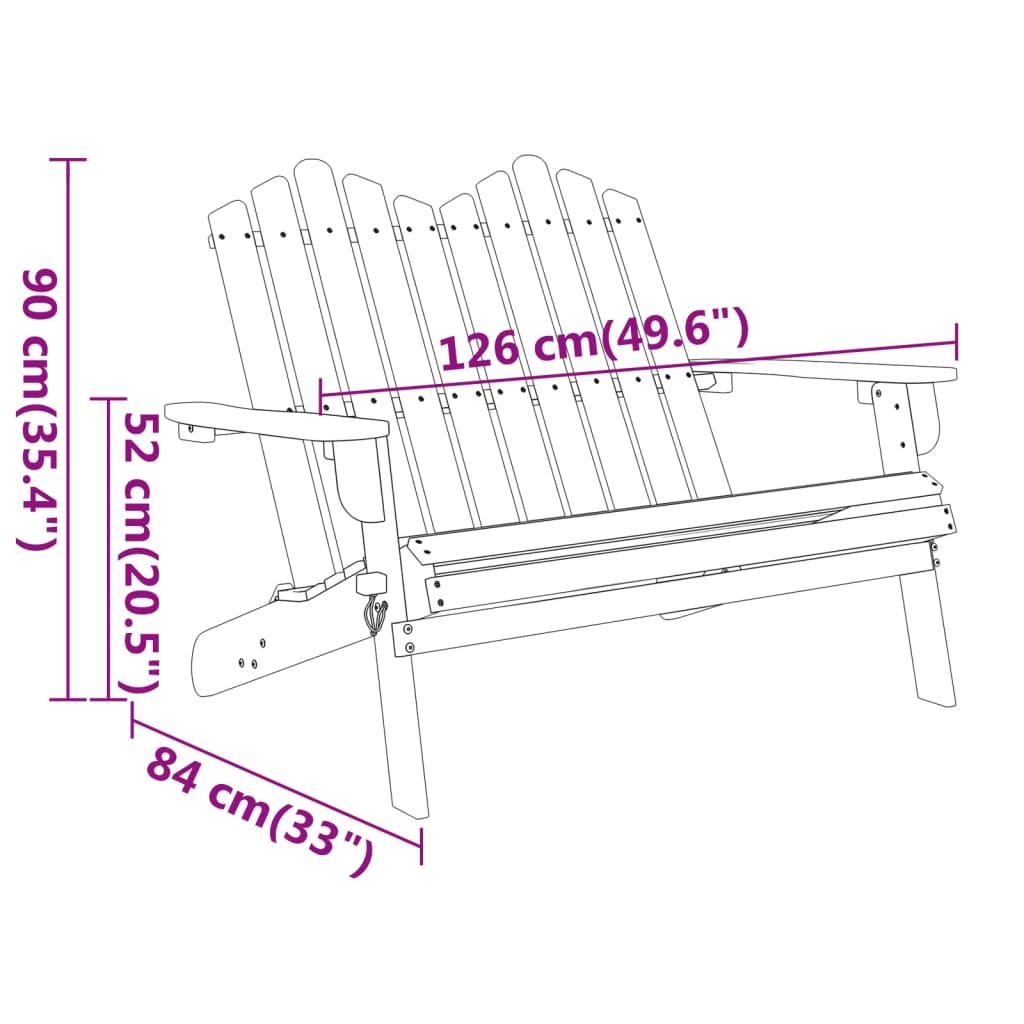 vidaXL Ławka ogrodowa Adirondack, 126 cm, lite drewno akacjowe