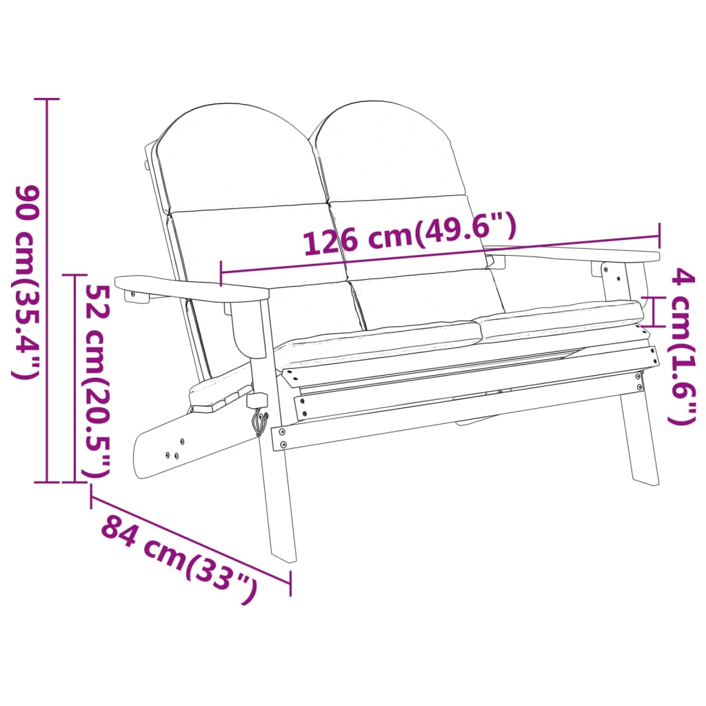 vidaXL Ławka ogrodowa Adirondack z poduszkami, 126 cm, drewno akacjowe