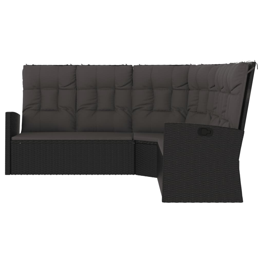 vidaXL Rozkładana sofa narożna z poduszkami, czarna, polirattan