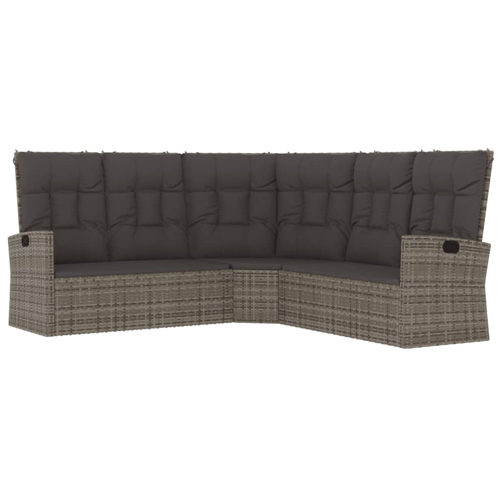vidaXL Rozkładana sofa narożna z poduszkami, szara, polirattan
