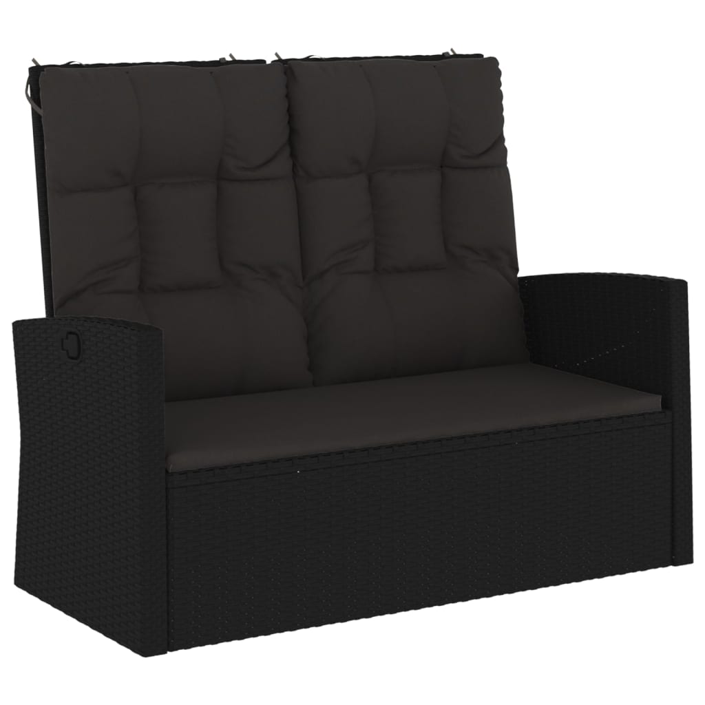 vidaXL Rozkładana ławka ogrodowa z poduszkami, czarna, 118 cm