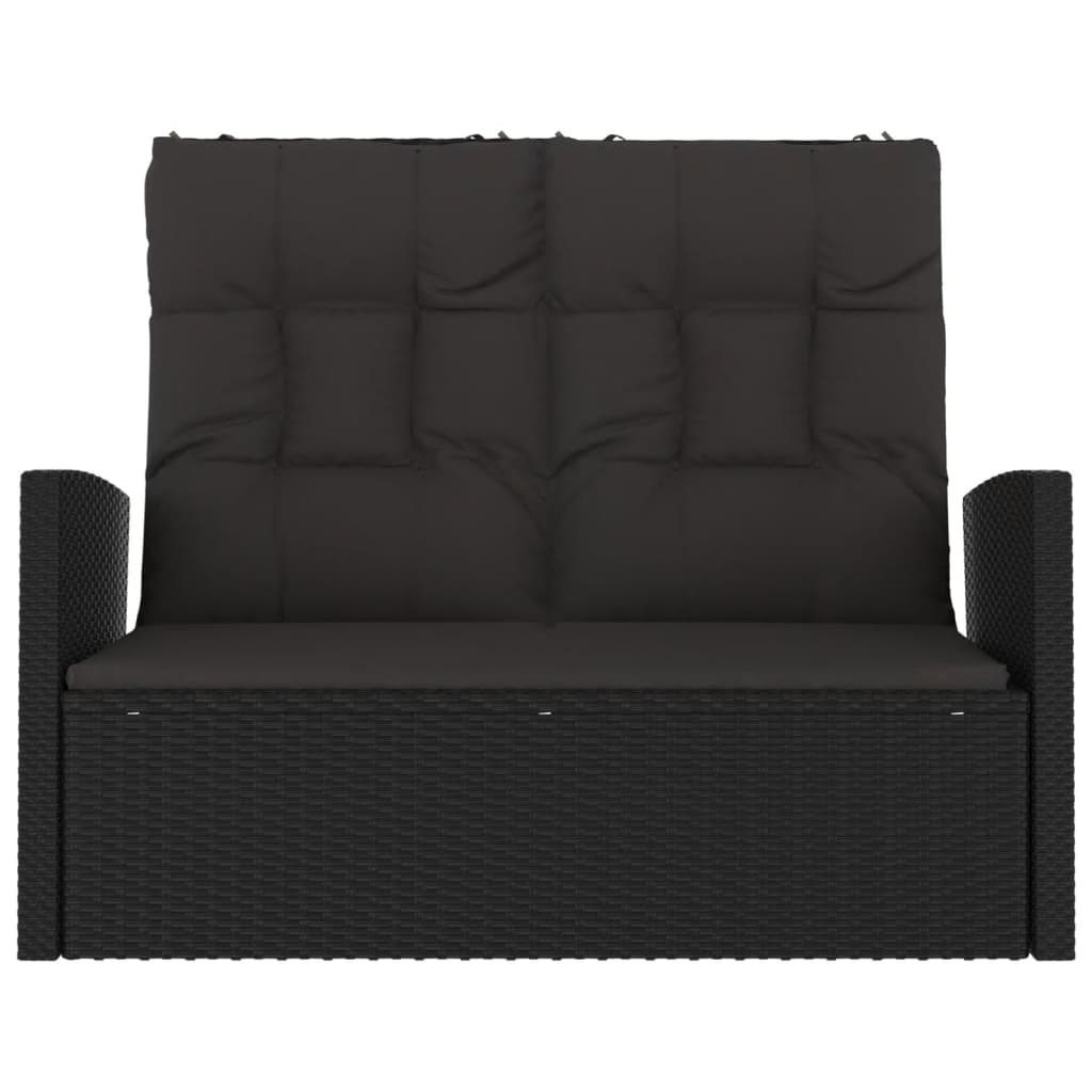 vidaXL Rozkładana ławka ogrodowa z poduszkami, czarna, 118 cm