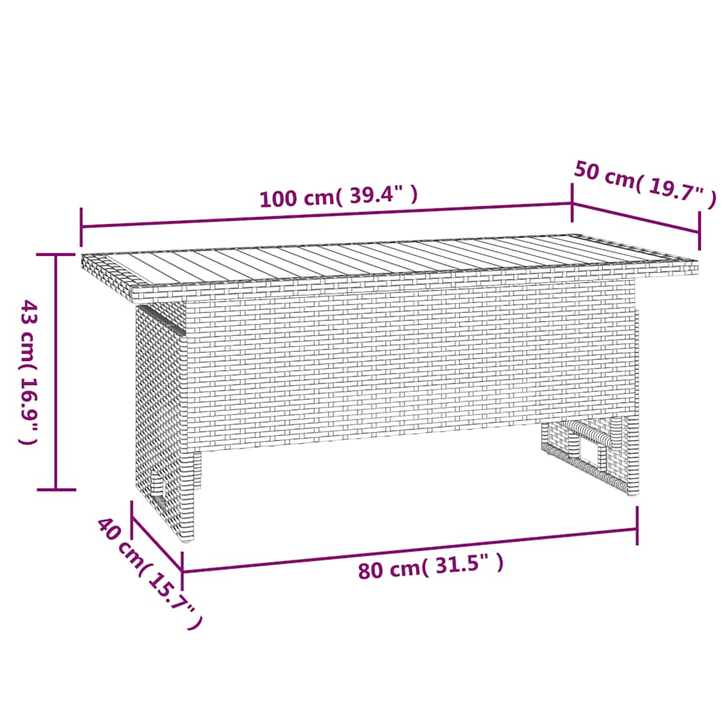 vidaXL Stół ogrodowy, szary, 100x50x43/63 cm, akacja i polirattan