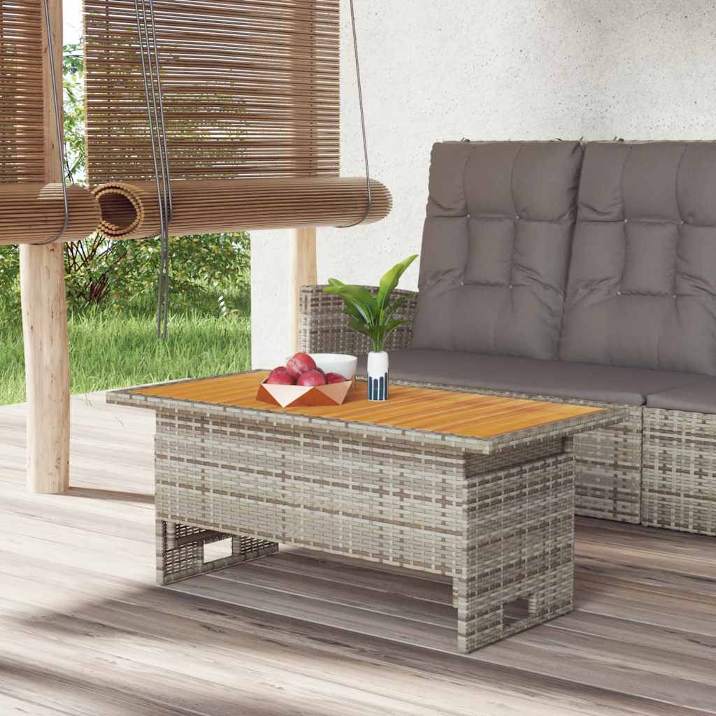 vidaXL Stół ogrodowy, szary, 100x50x43/63 cm, akacja i polirattan