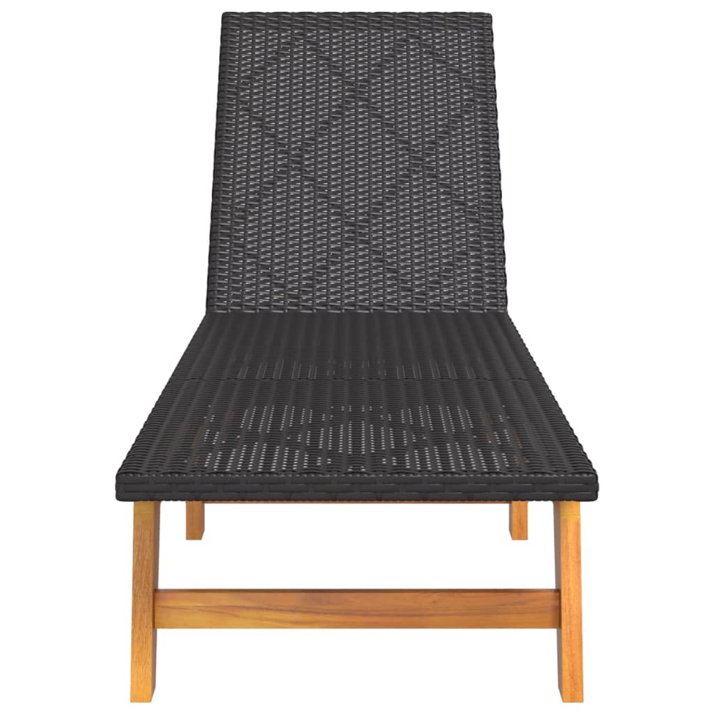 vidaXL Leżak, czarno-brązowy, rattan PE i lite drewno akacjowe