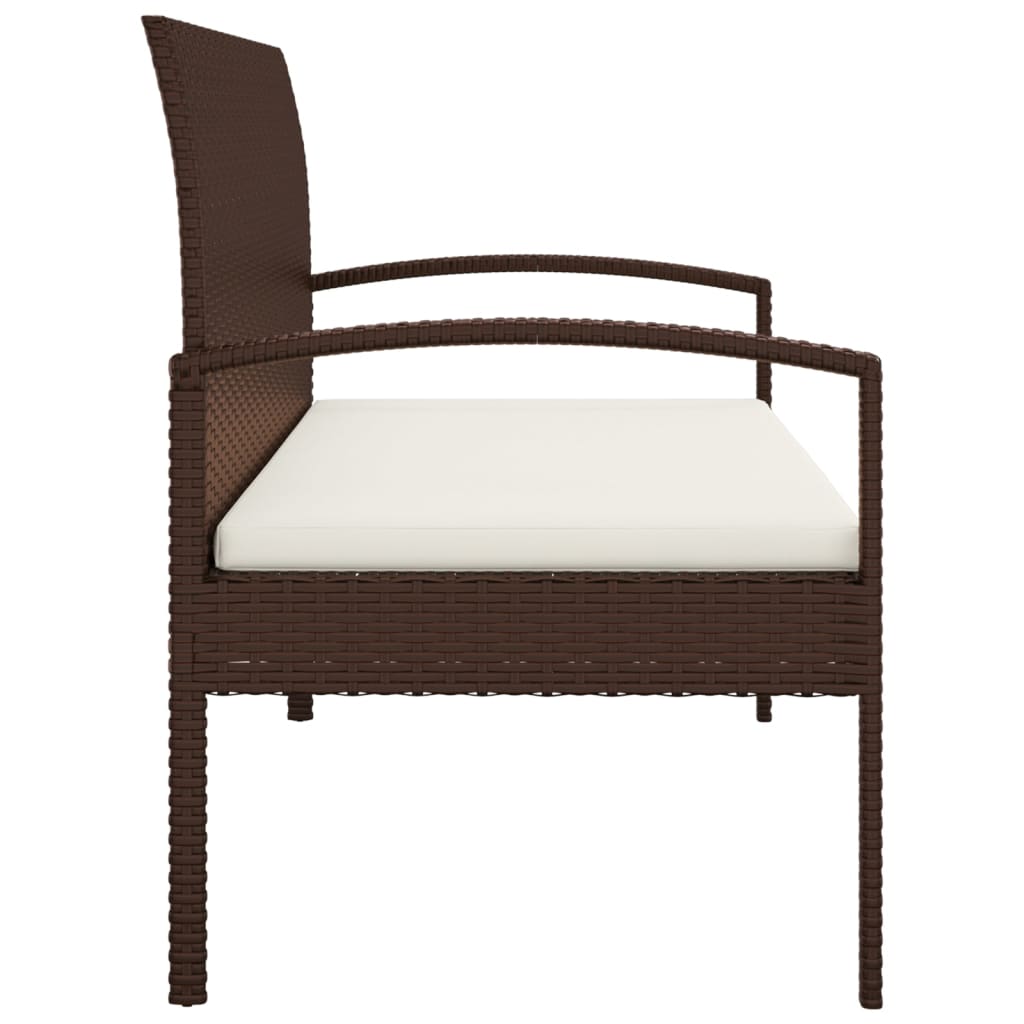 vidaXL Ławka ogrodowa z poduszką, brązowa, 105 cm, polirattan