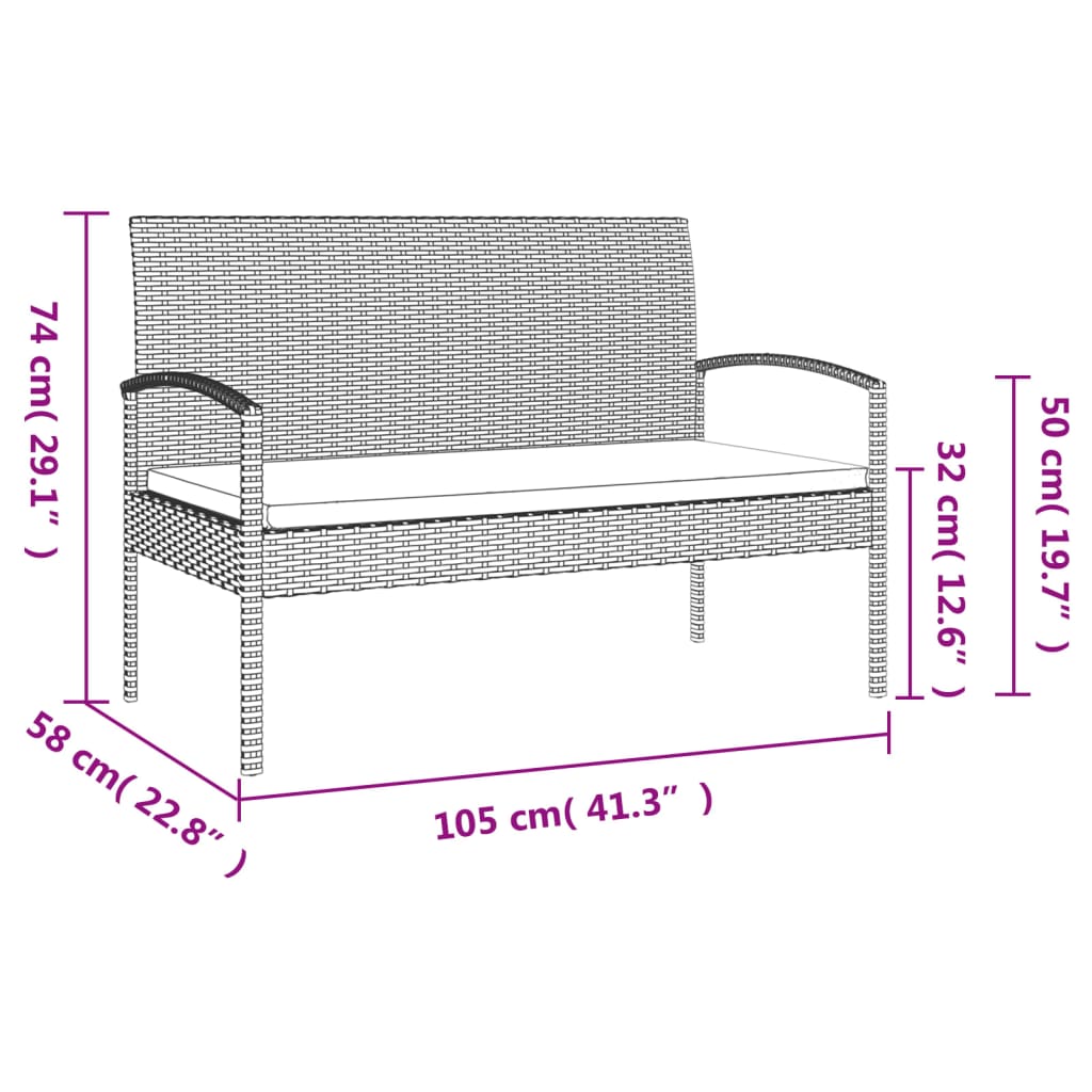 vidaXL Ławka ogrodowa z poduszką, brązowa, 105 cm, polirattan