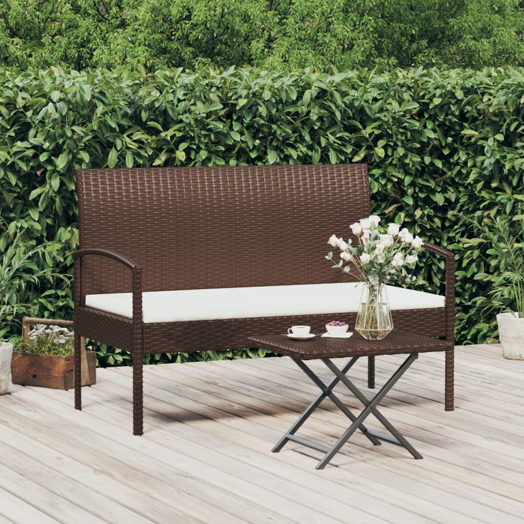 vidaXL Ławka ogrodowa z poduszką, brązowa, 105 cm, polirattan