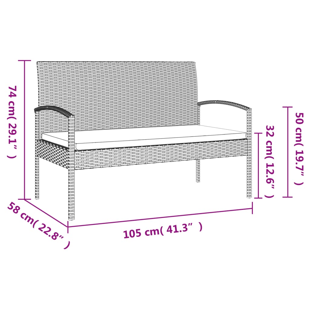 vidaXL Ławka ogrodowa z poduszką, szara, 105 cm, polirattan