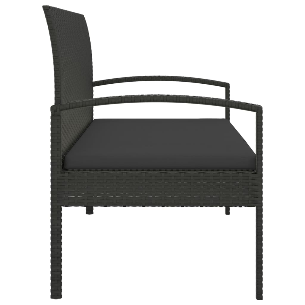 vidaXL Ławka ogrodowa z poduszką, czarna, 105 cm, polirattan