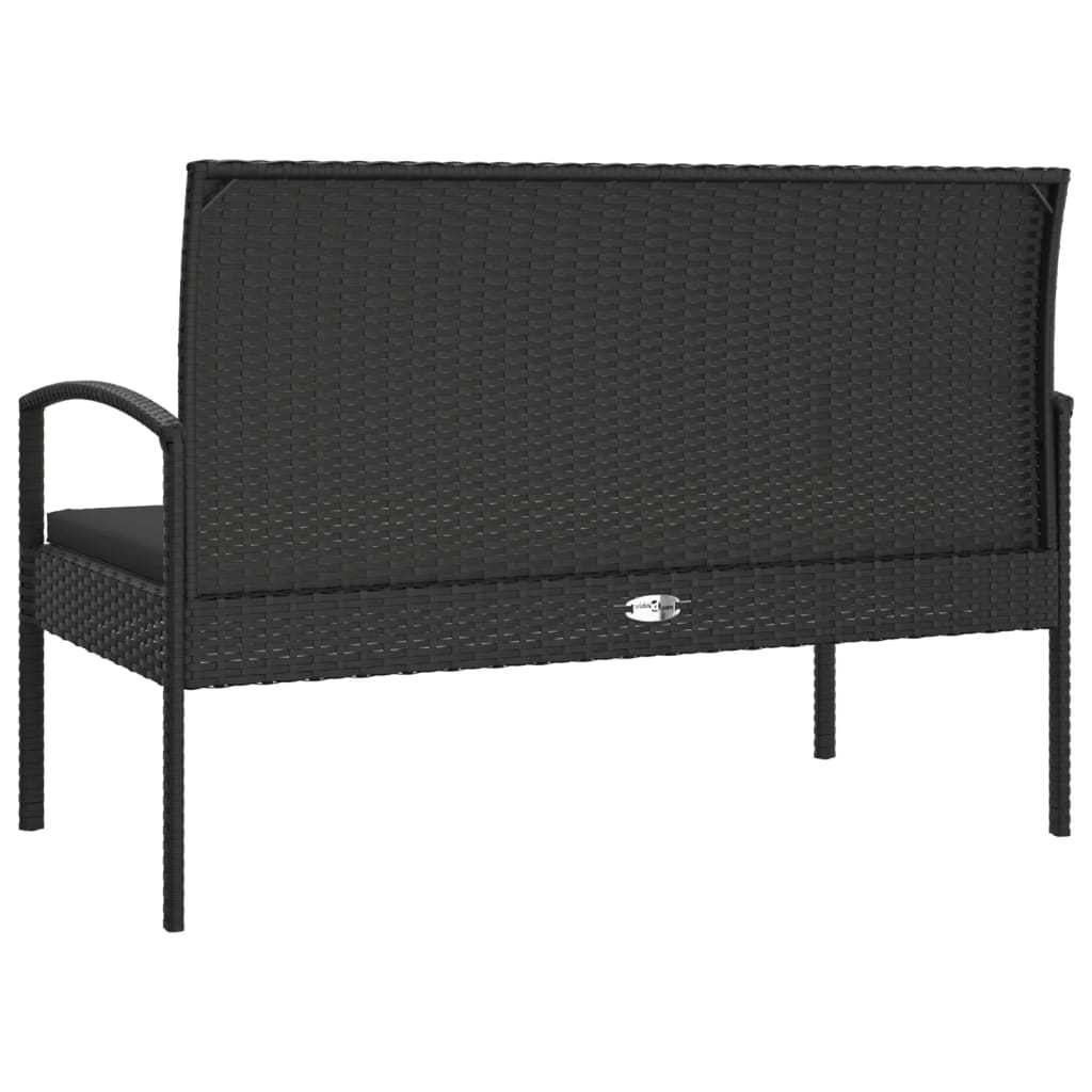 vidaXL Ławka ogrodowa z poduszką, czarna, 105 cm, polirattan