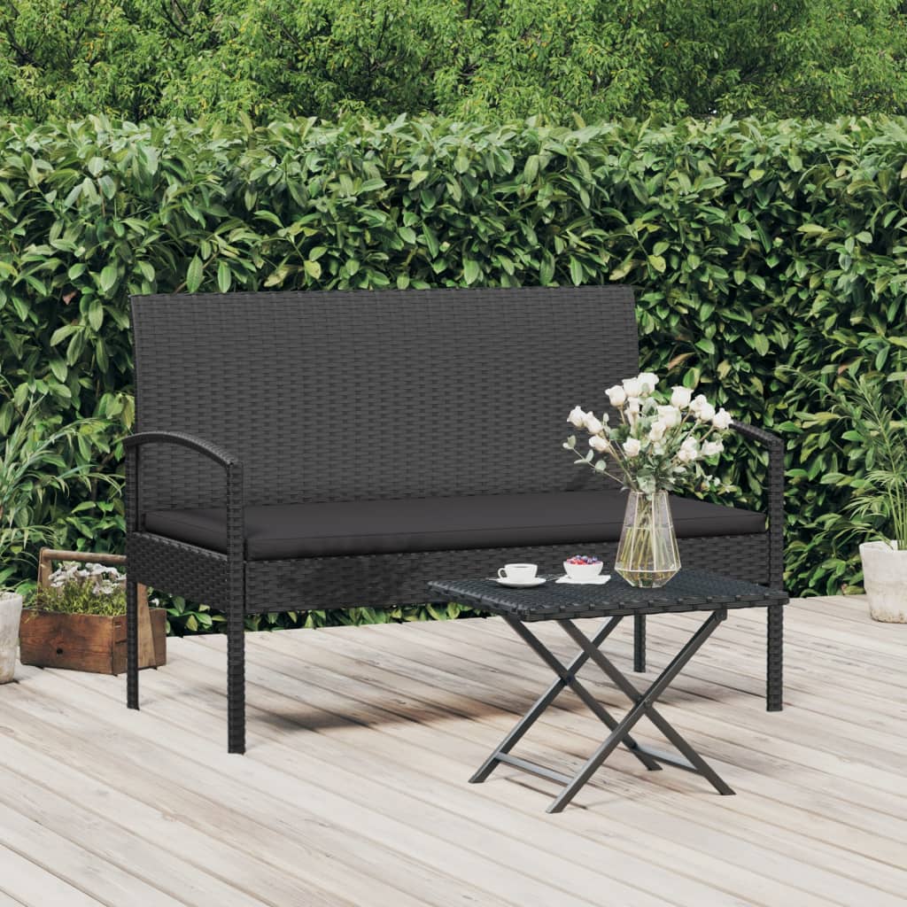 vidaXL Ławka ogrodowa z poduszką, czarna, 105 cm, polirattan