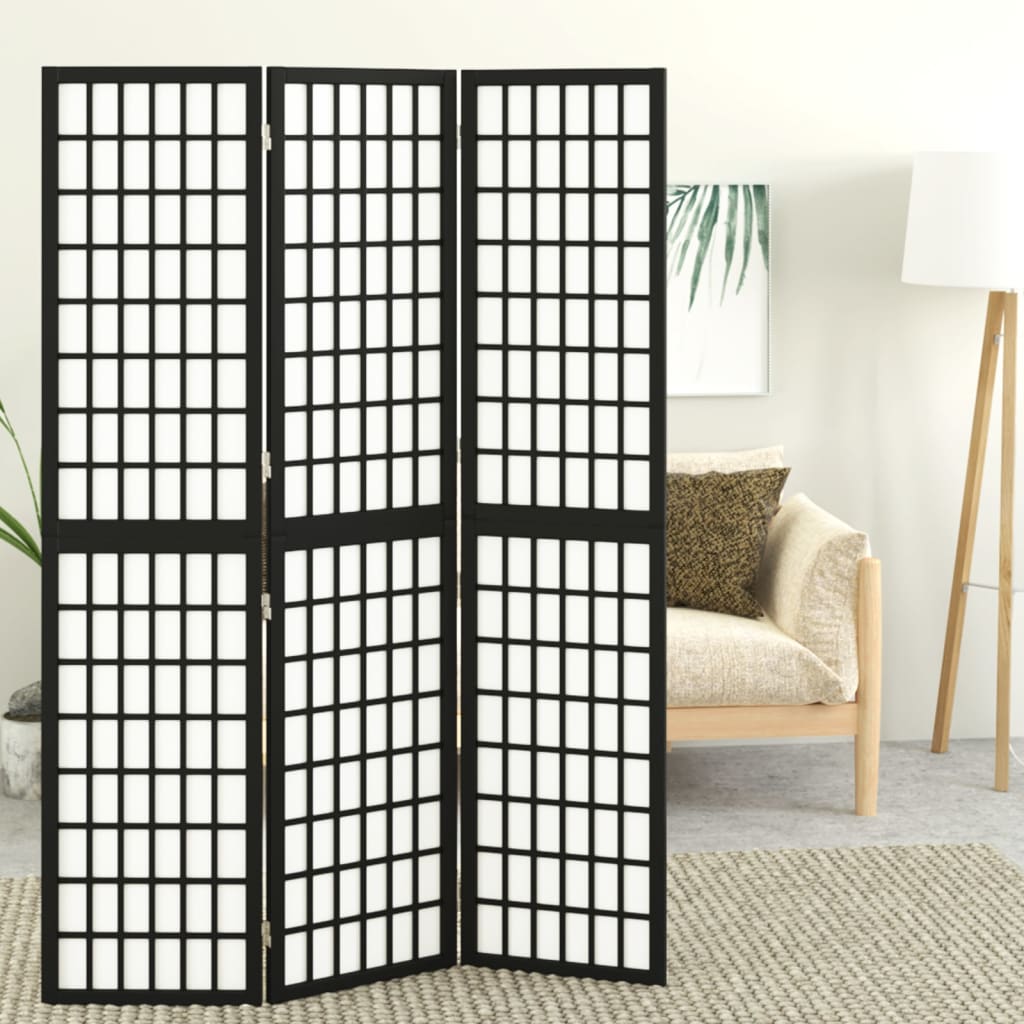 vidaXL Składany parawan 3-panelowy, styl japoński, 120x170 cm, czarny