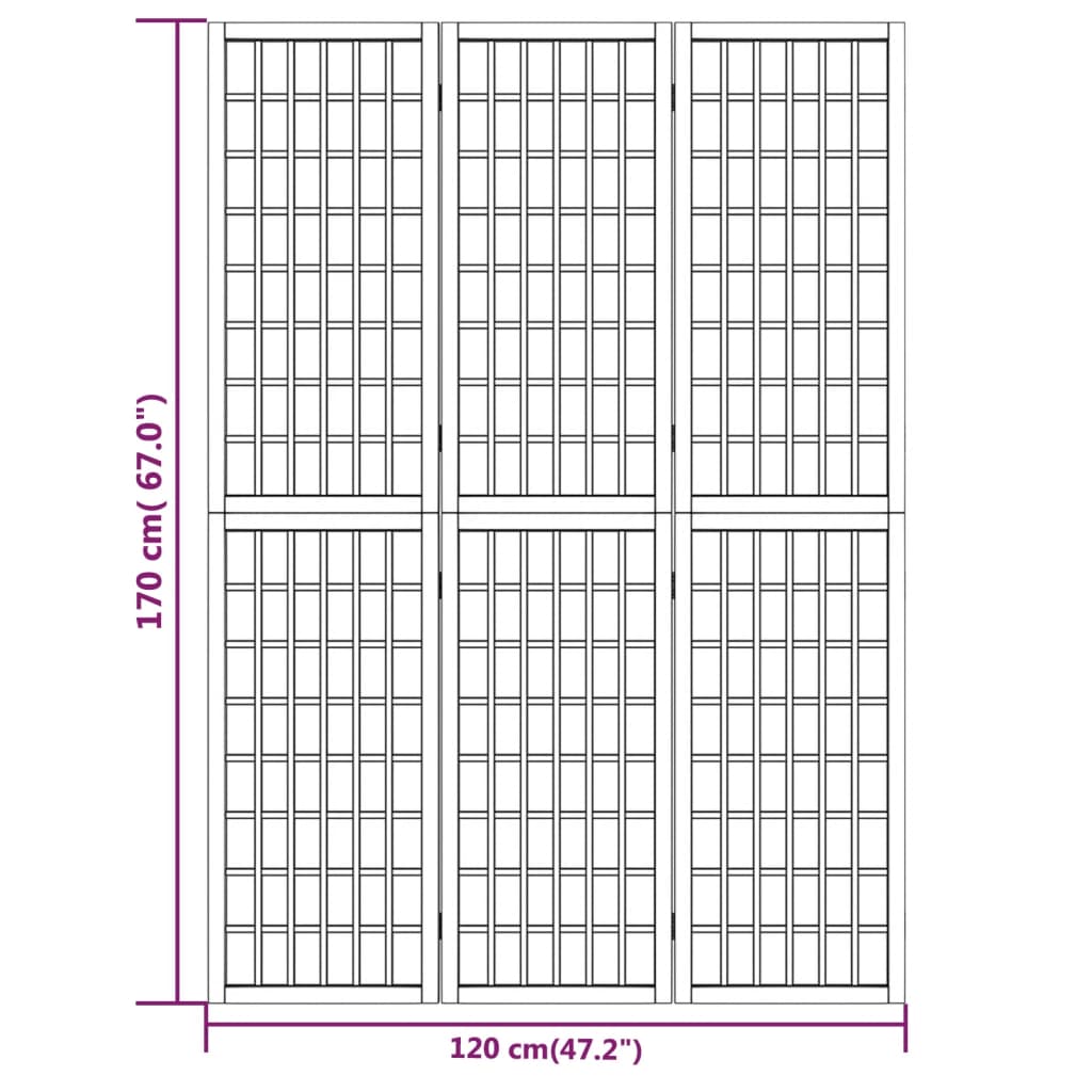 vidaXL Składany parawan 3-panelowy w stylu japońskim, 120x170 cm