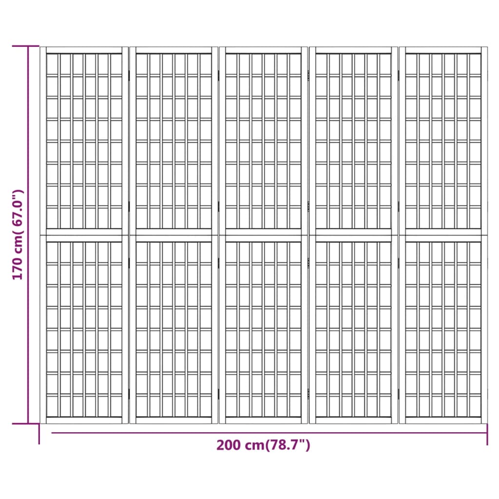 vidaXL Składany parawan 5-panelowy w stylu japońskim, 200x170 cm